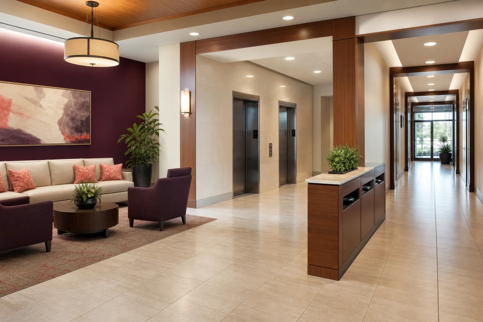 Clean daytime lobby and shared building common area