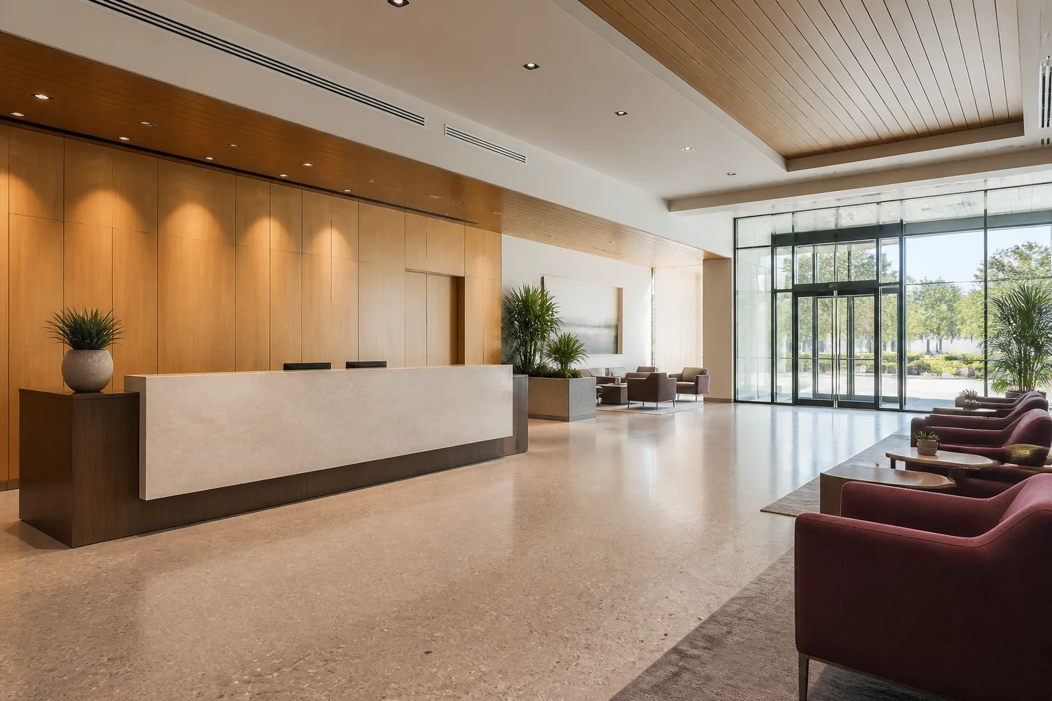 Clean customer-facing commercial lobby and reception area