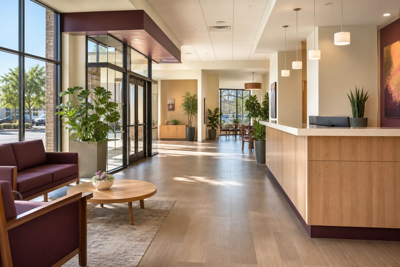 Clean customer-facing commercial lobby and reception area