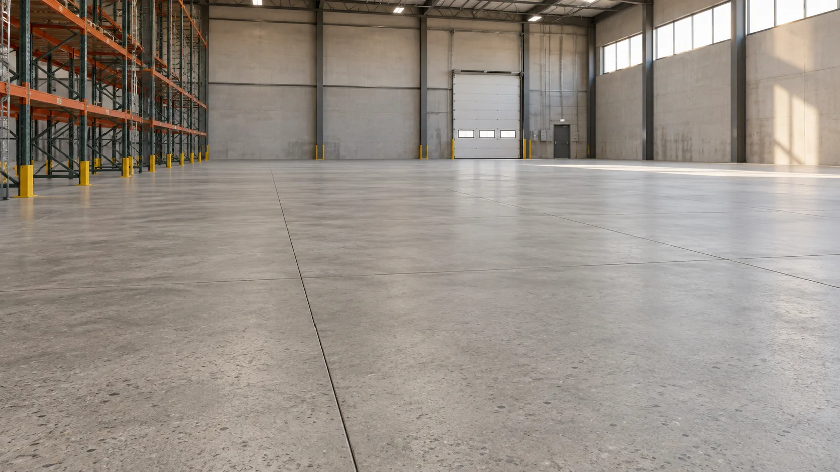 Clean matte concrete floor in a warehouse bay